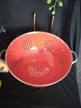 Red Enamel Colander with Handles - Classic Kitchen Strainer